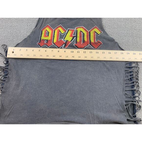 Forever 21 Women Large Gray AC/DC Graphic Fringe Cut-Out Tank Top - Picture 5 of 8